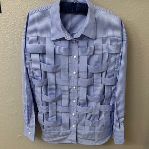 Stylish Blue Striped Women's Button Down Shirt
